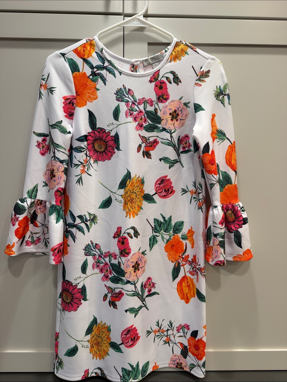 ASOS Floral Bell-Sleeve Women’s Dress - White with Orange & Pink Floral